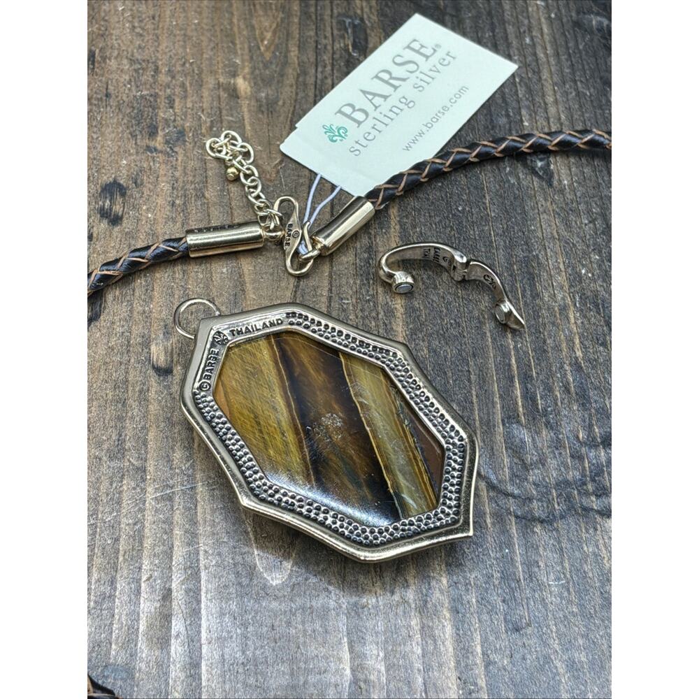 Barse Brocade Enhancer Necklace- Tigers Eye- Leather- Bronze- NWT - Picture 5 of 5